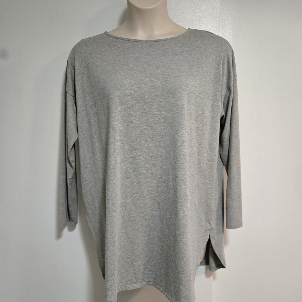 J Jill XL Gray Luxe Supima Round Neck Long Sleeve Tunic Length Relaxed Top Tee